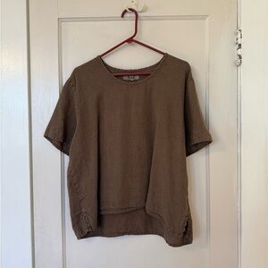 FLAX 100% Linen Brown Short Sleeve - Large
